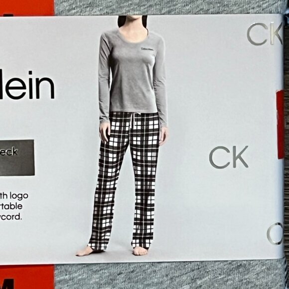 NWT Calvin Klein Women Pajamas Lounge Pant Set Long Sleeve Buffalo Check M - Picture 2 of 4